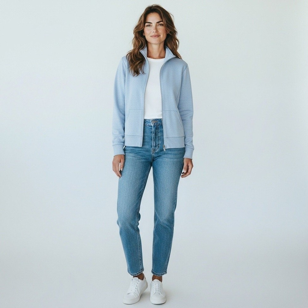 LL.Bean Womens Blue Full Zip Sweatshirt Mock Neck Jacket Preppy 
Athleisure S
